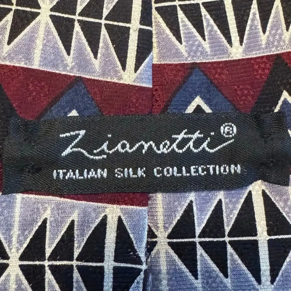 Zianetti Italian Silk Collection Men's Multicolor Geometric Foulard Necktie Tie